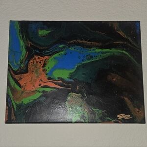 Contemporary Abstract Canvas Painting in Black, Green & Blue